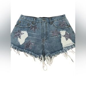 New ‘Twelve’ denim short pants w/ shine stars . Large size .